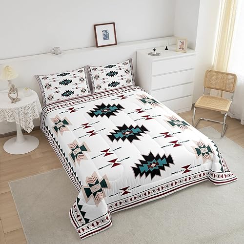 Miniatura 3 de Erosebridal Juego de edredón bohemio occidental tamaño Queen, colcha azteca, juego de ropa de cama étnica tribal con flechas decoración de país,