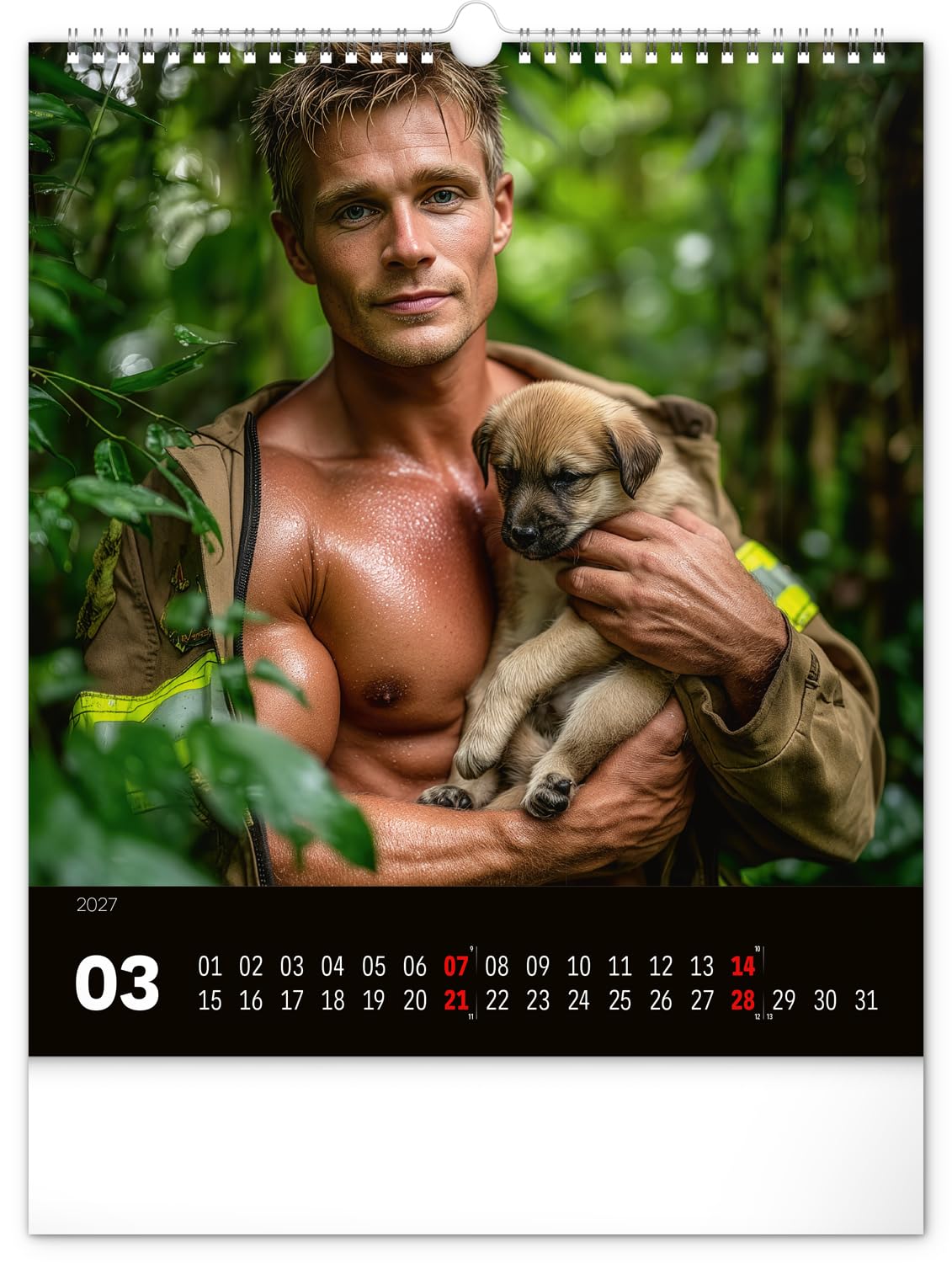 Calendrier spirale 2027 Sexy Homme Pompier Firefighter format 30x34cm (ps) + offert un agenda de poche