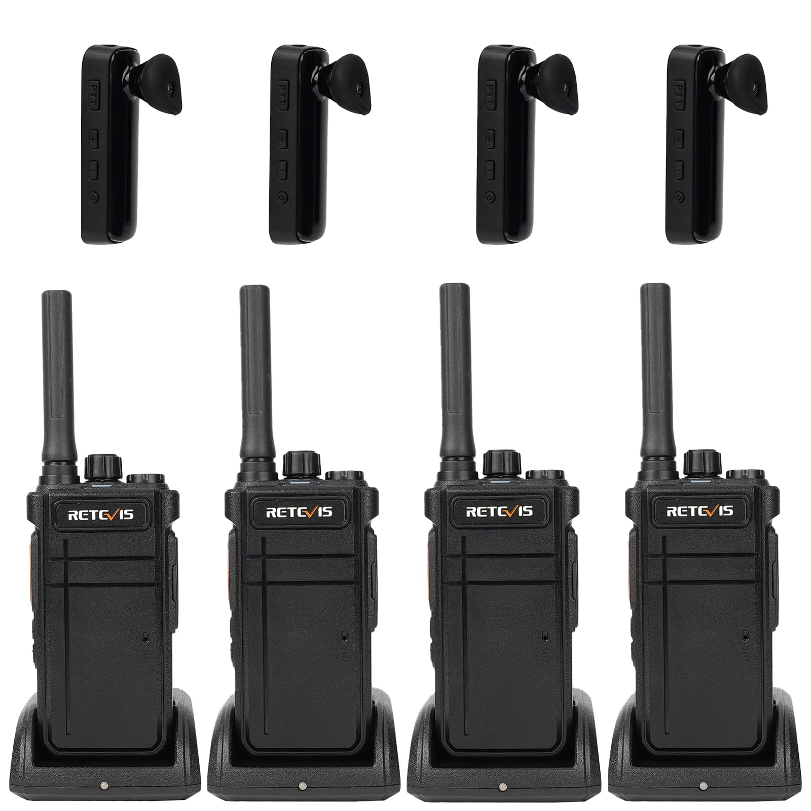 Retevis RB637 Walkie Talkies, Bluetooth Walkie Talkie con Auricolare, Portatile Ricaricabile, 2000mAh, VOX, Professionale Radio Ricetrasmittenti per Ristorante Hotel (Nero, 4Pz)