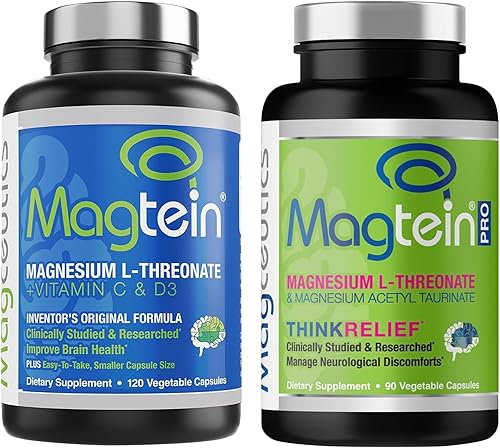 Magtein Magnesium L-Threonate 120 Capsule and Magceutics MagteinPRO 90 Cápsulas - Bundle