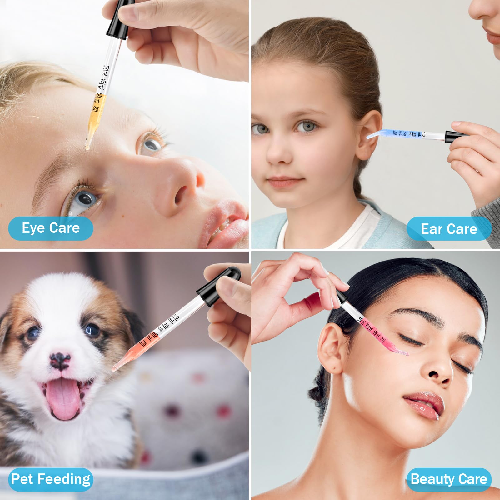 Herain Paquete de 10 goteros de vidrio para medicamentos para oídos y ojos, puntas rectas y dobladas, pipetas de 1 ml para aceites esenciales, medicina, laboratorio, cuidado de la salud, manualidades,