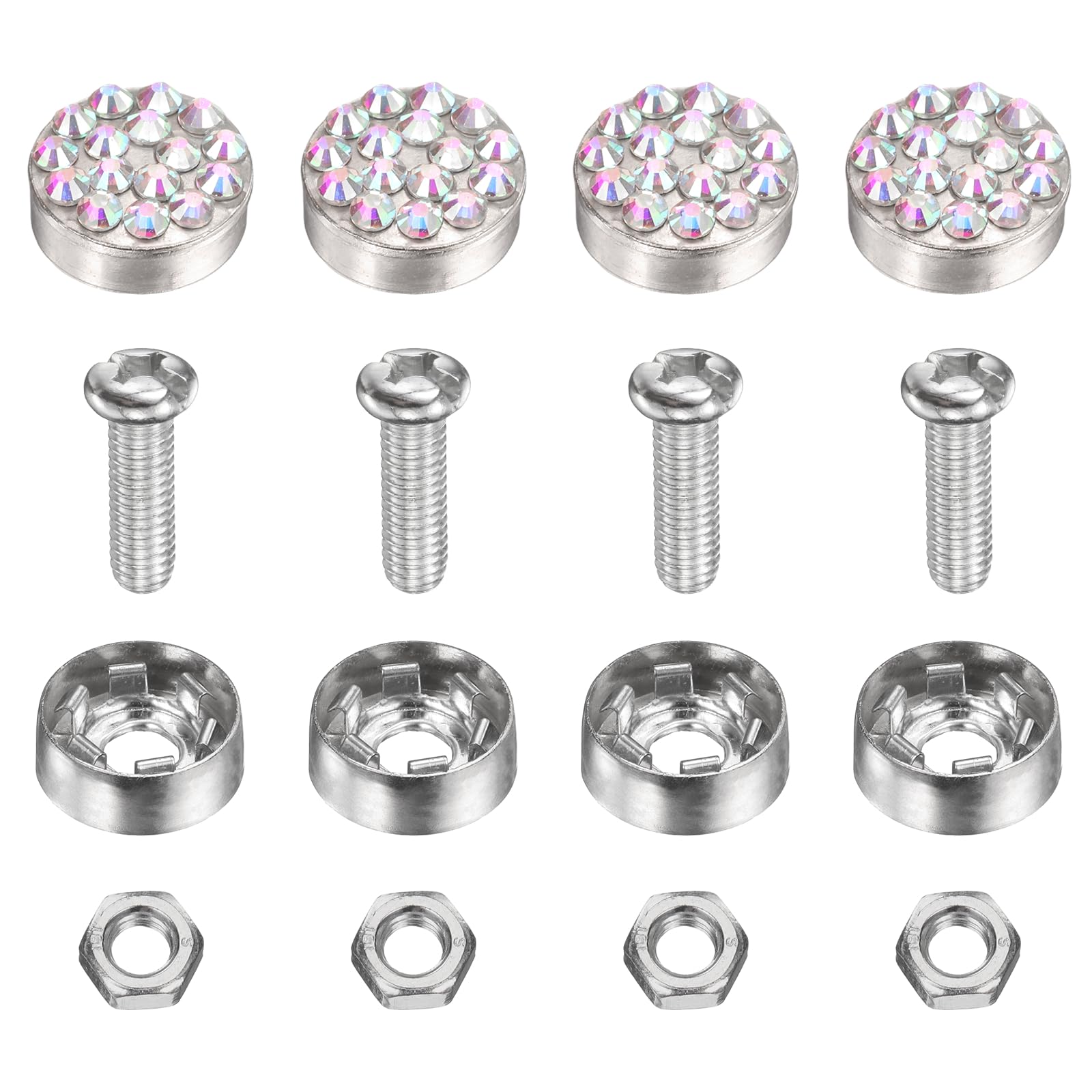 PATIKIL 4 Pcs Anti Theft License Plate Screws Kits, Tag Plate Mounting Hardware, Rhinestone Design Screw Cap Cover Fitting for (Motorcycles/Cars/Trucks), AB Color