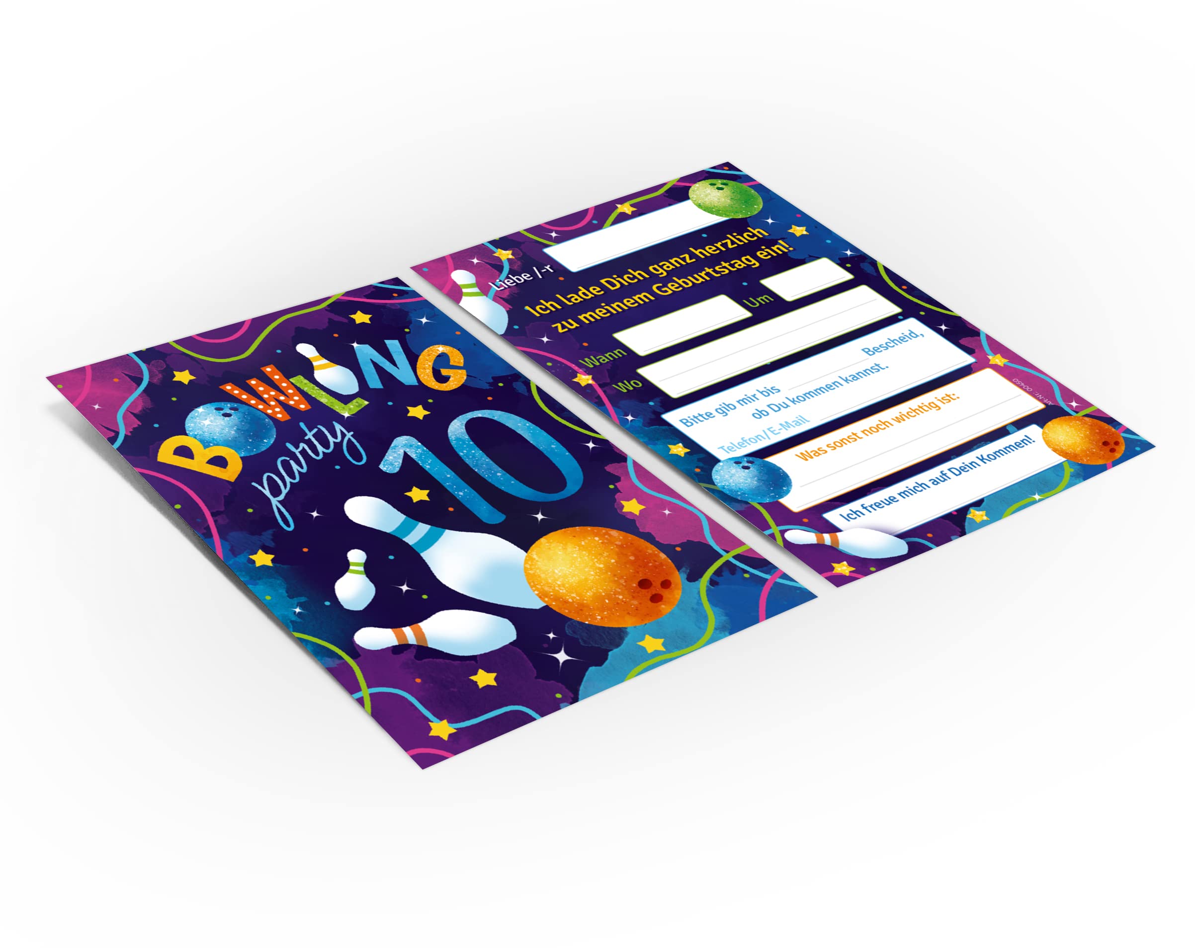 12 biglietti d'invito per il 9° compleanno dei bambini, bowling coni nono compleanno ragazze ragazzi