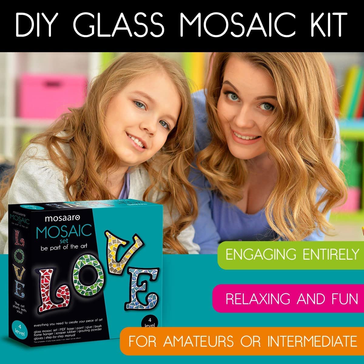 Kit de azulejos de mosaico de vidrio Love – Arte exclusivo DIY GlassCraft para adultos y adolescentes – Regalo creativo para los amantes de las manualidades – Mosaicos decoración del hogar