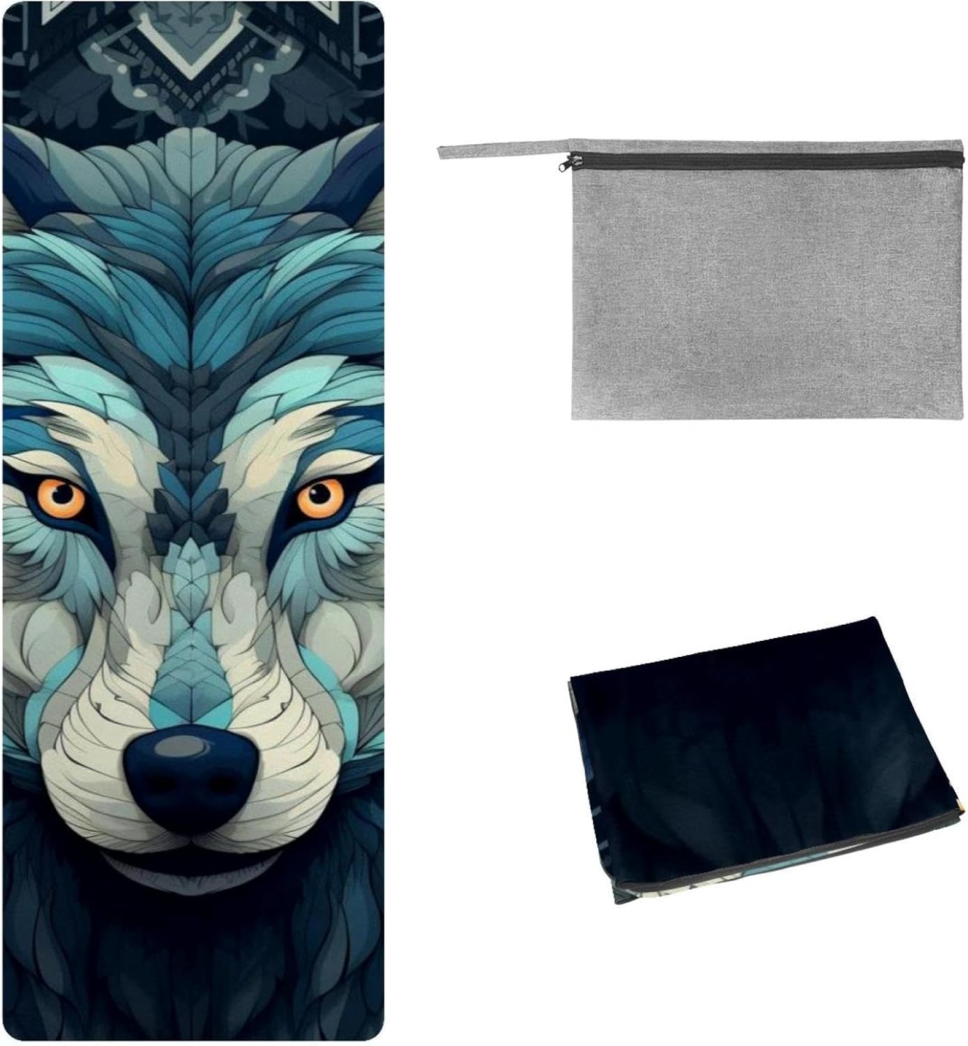 Yoga Towel, Wolf Animal Print Non Slip Sweat Absorbent Hot Yoga Mat Towel for Hot Yoga, Pilates and Fitness - 72.8" x 26.8"