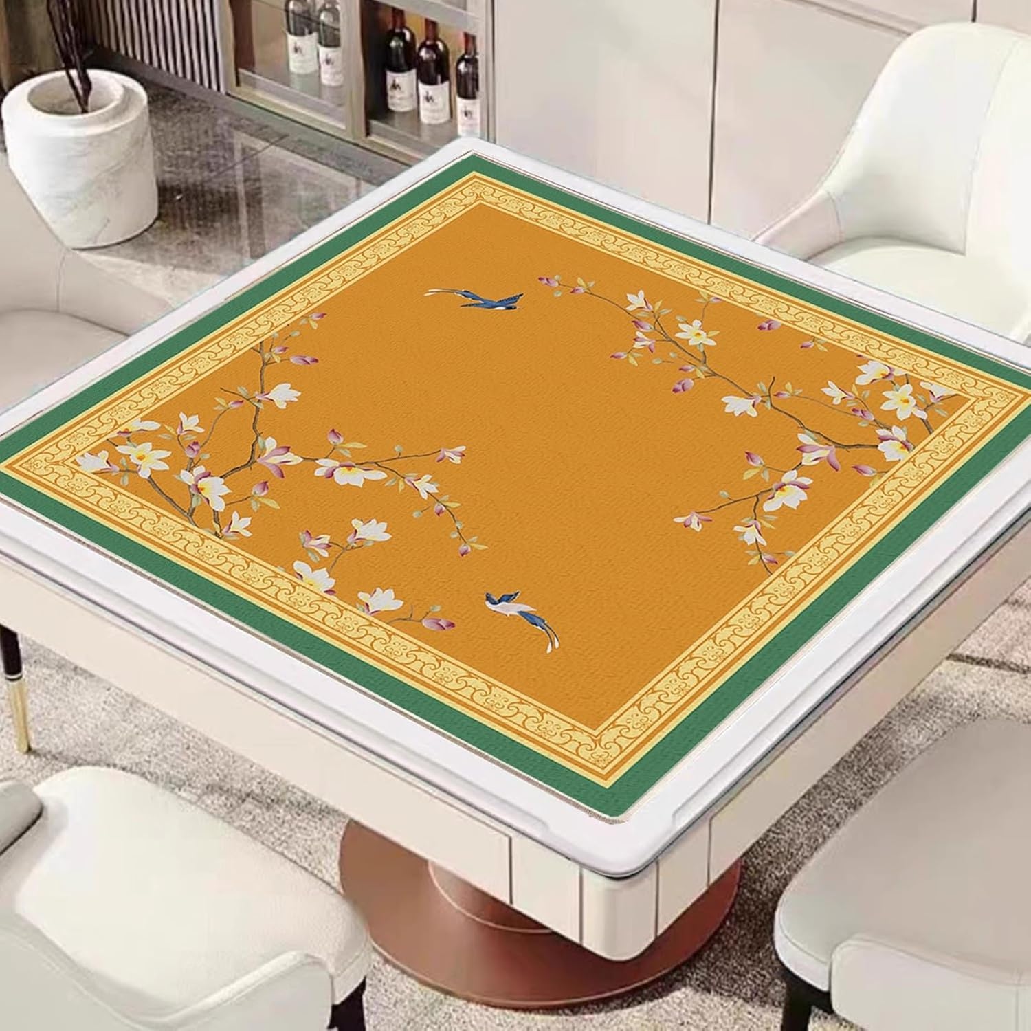 Mahjong Mat, Square Mahjong Mat for Table with Carrying Bag Rubber Anti Slip Silent Table Cover, for Poker Card Board and Tile Games(90 cm/35.43 in)(95 cm/37.4 in)