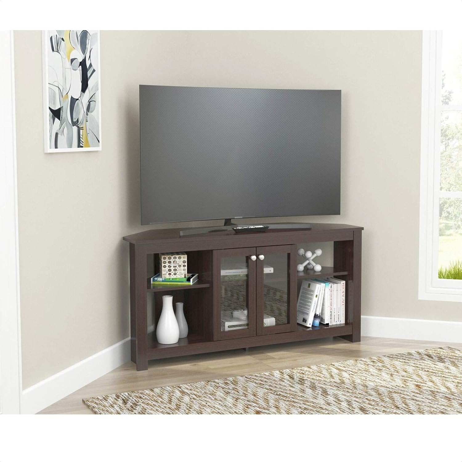 Corner TV Stand for TVs up to 60", Manufactured Wood, Cable Management Electronics