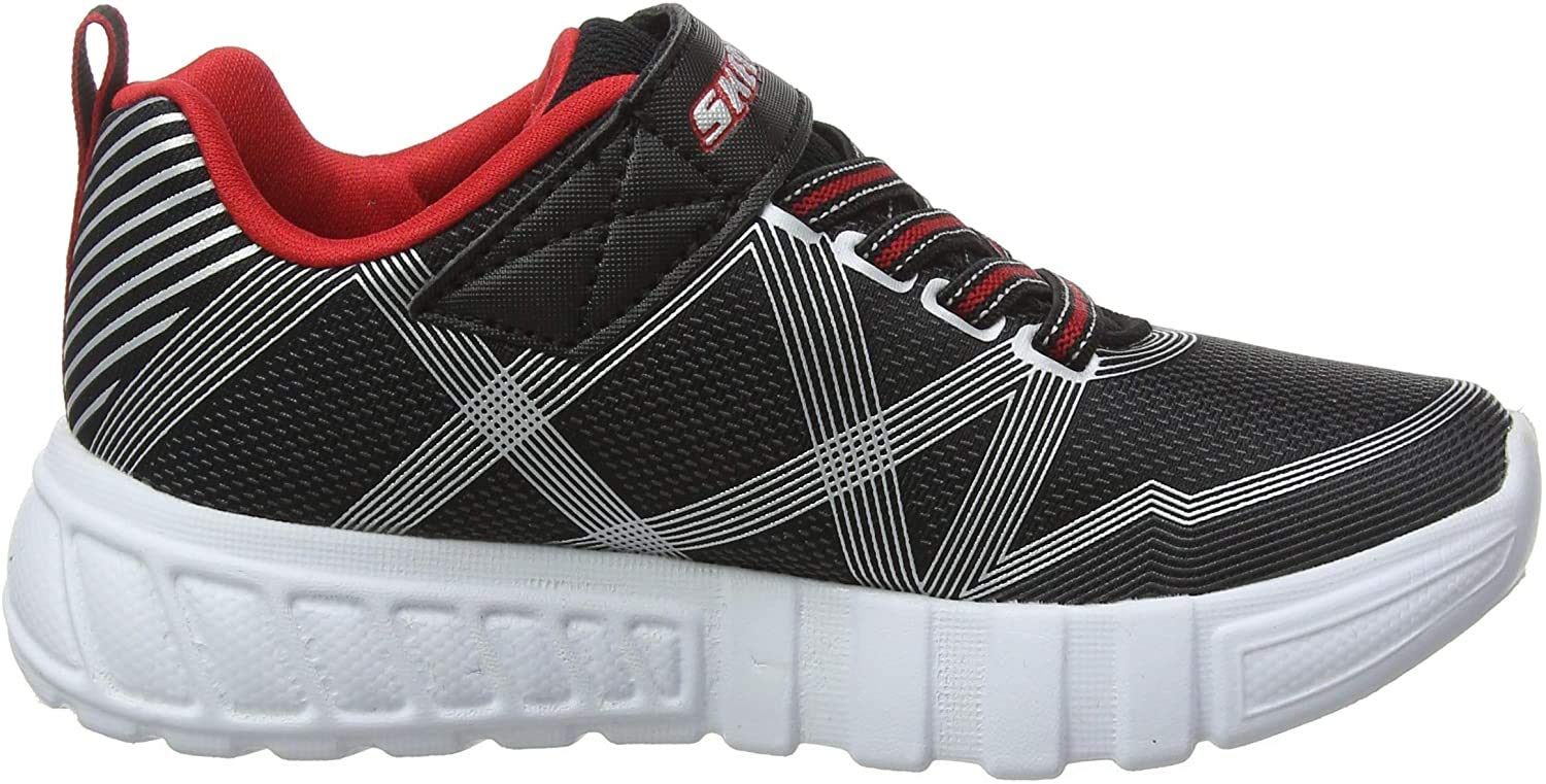 Skechers 90542L Jungen Sneaker, Schwarz (Black Textile/Synthetic/Silver & Red Trim Blacksil), 29 EU