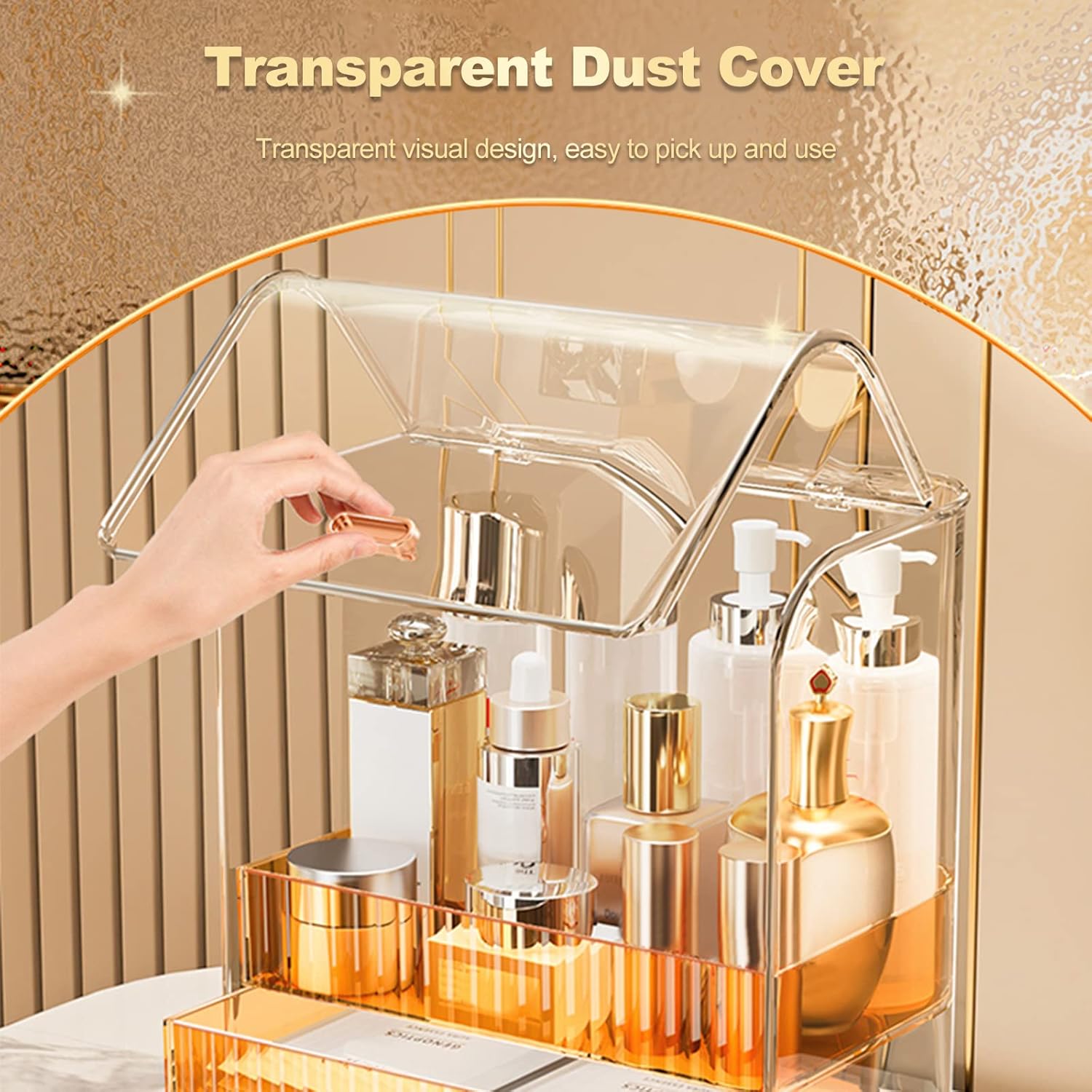 Ergocar Portable Transparent PET Series Multi-Function Make Up Case Dustproof Cosmetic Storage Box, Cosmetics Skin Care Products Jewelry Organizer Case Lipstick Box - White Three Layers