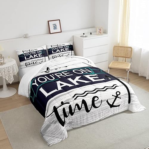 Miniatura 4 de Erosebridal Juego de edredón de casa del lago, juego de ropa de cama rústica de granja, tamaño Queen, relleno de edredón de tablones de madera,