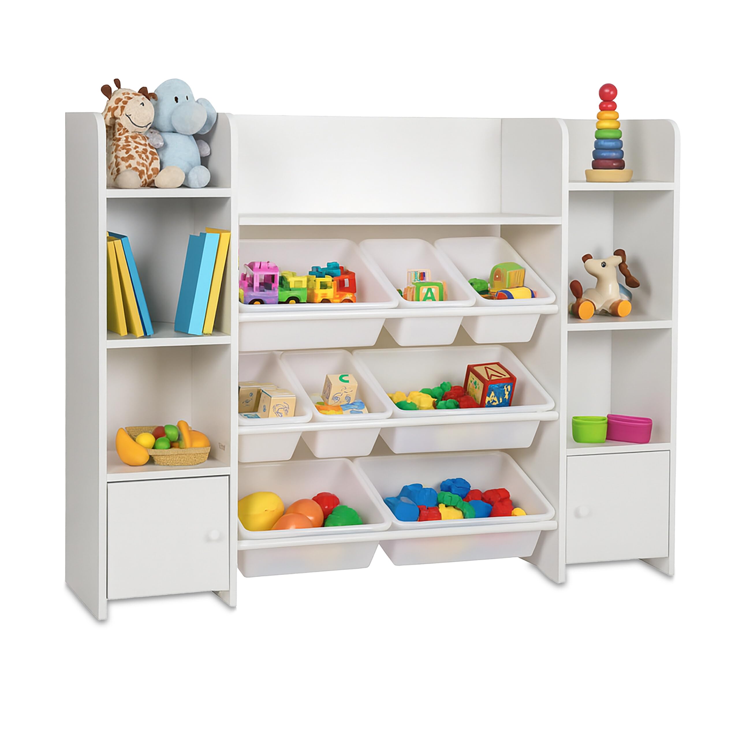 Relaxdays Scaffale per Bambini Grande, 8 scatole, 14 Scomparti, HxLxP: 94x139x30 cm, Giocattoli