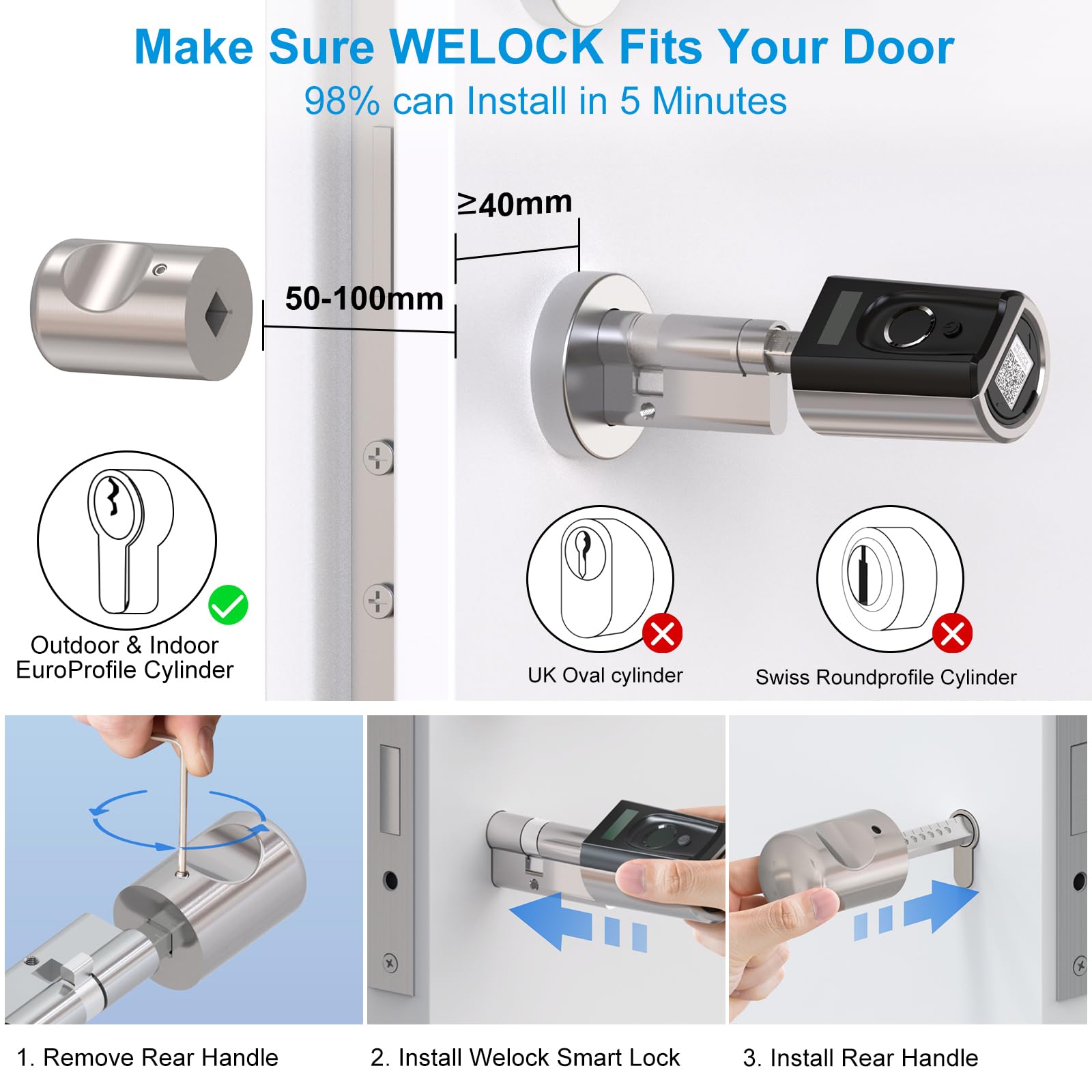 WELOCK Touch41WiFiBox Serratura Smart con WiFi (mit WiFiBox) serratura impronta digitale APP Bluetooh,Carta RFID,serratura porta blindata,serratura elettronica facile da installare