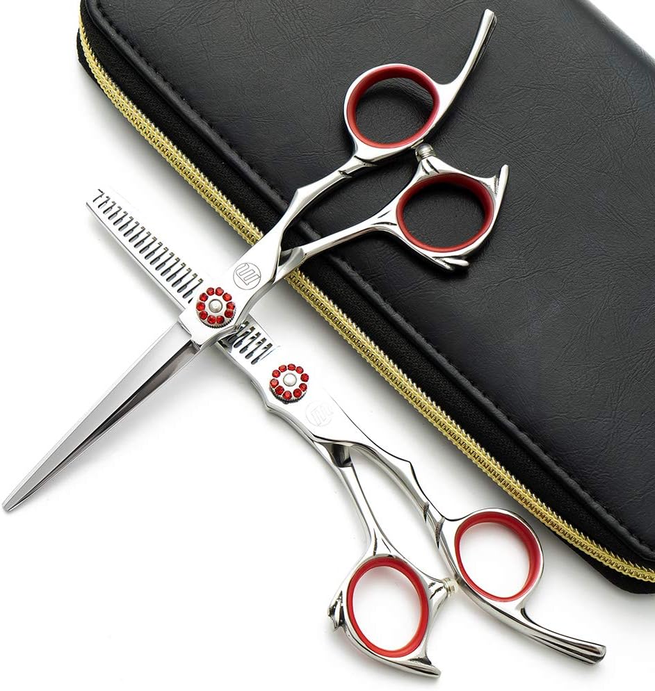 Moontay 6.0" Hair Cutting Scissors Set, Professional Barber Stylist Thinning Shears, Salon Hair Scissors, 440C Japanese Stainless Steel Hairdressing Scissors (Red)