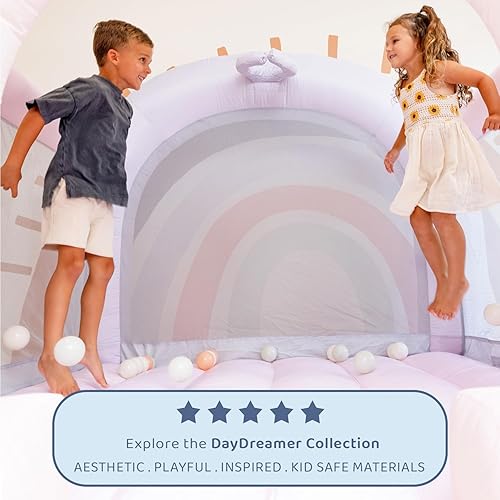 Miniatura 16 de Bounceland Daydreamer - Casa inflable de algodón de azúcar [sin soplador], gorila pastel con tobogán, 8.9 pies de largo x 7.2 pies de ancho x 6.7