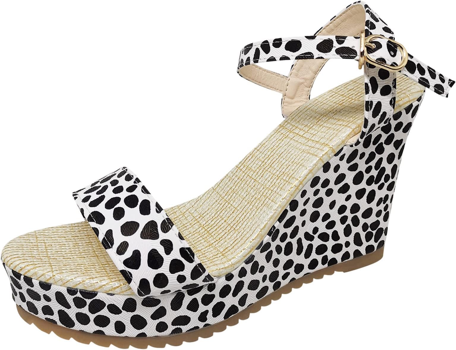 Black Block Heel Sandals Sandals For Women Leopard Print Pattern Platform Sandals Wedge Ankle Strap Open Toe Sandals Womens Espadrille Slide Sandals