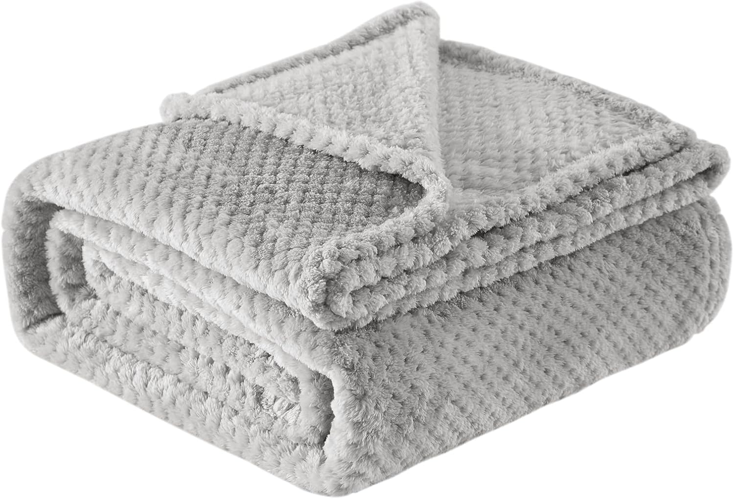 Lifewit Throw Blanket Double Size Waffle Blanket for Couch Sofa Bed Outdoor Travel, Soft Fluffy Cozy Microfiber Fleece Blanket for All Season, Silver Grey, 150 x 200 cm