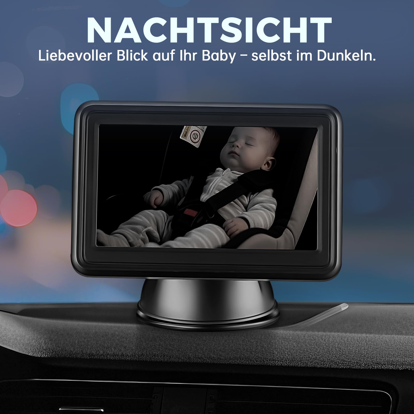 GEARMONSTER Cámara de coche para bebé HD 1080P, cámara trasera de 4,3 pulgadas con monitor, tarjeta TF de 32 GB, USB plug-and-play, visión nocturna, visión nocturna para el asiento trasero del coche