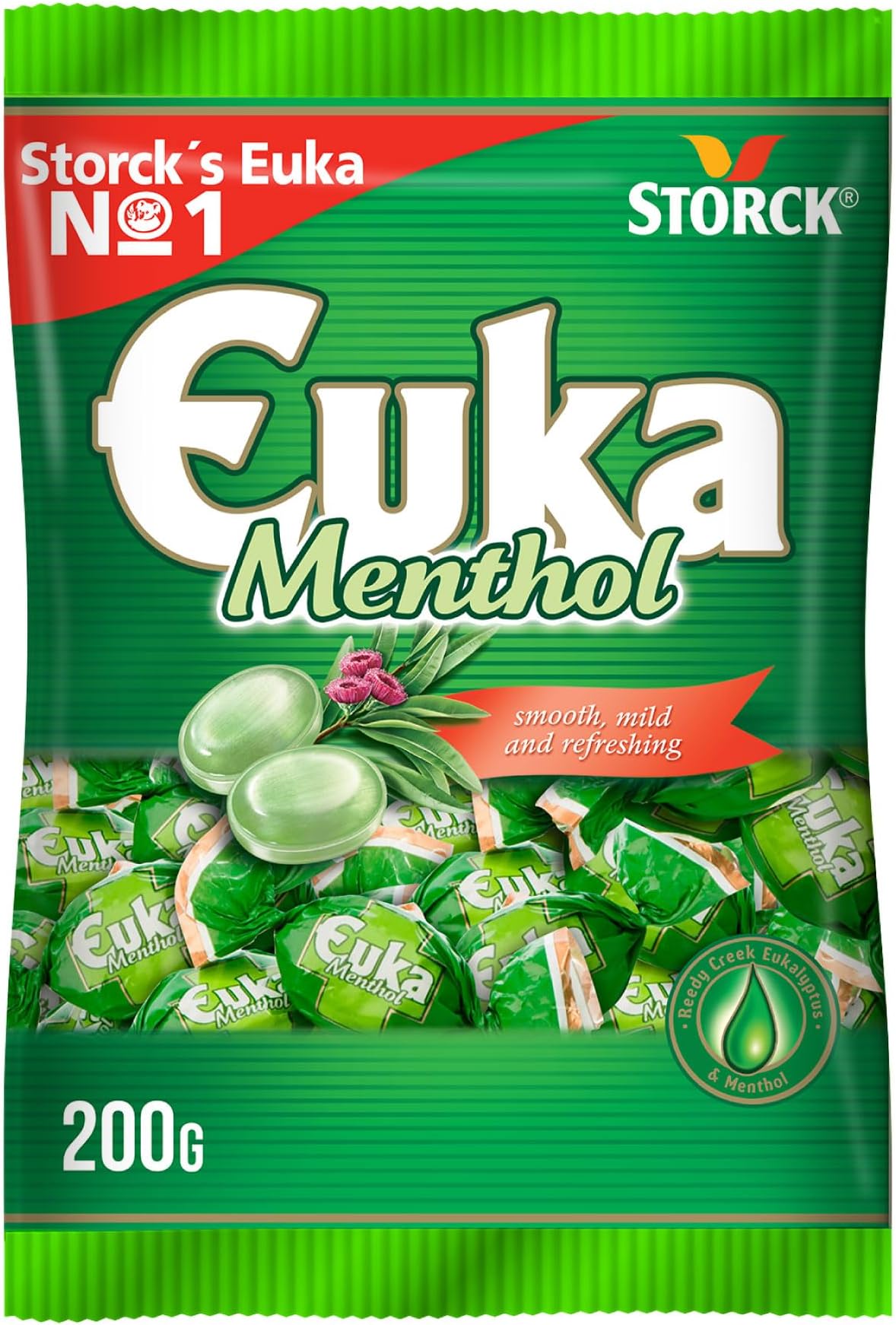 Storck Euka Menthol Candies 200g, Refreshing Eucalyptus and Menthol Sweets with Extra Cooling Refreshing Power