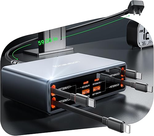 Cargador USB C retráctil 8 en 1, concentrador de estación de carga rápida USB Gan de 105 W para múltiples dispositivos Apple Samsung, cargador de