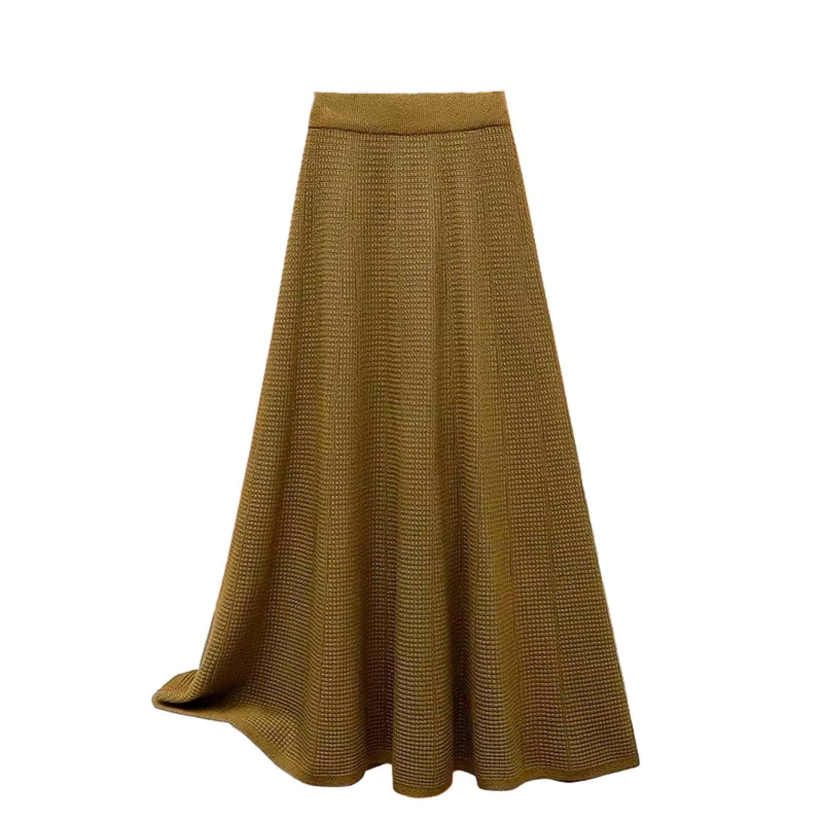 OLEETS Strickrock Für Damen - Mid-Länge Stricken Rock Frauen Herbst Winter Koreanischen Stil Hohe Taille Warme Streetwear Elegante Klassische Für Party Arbeit Büro