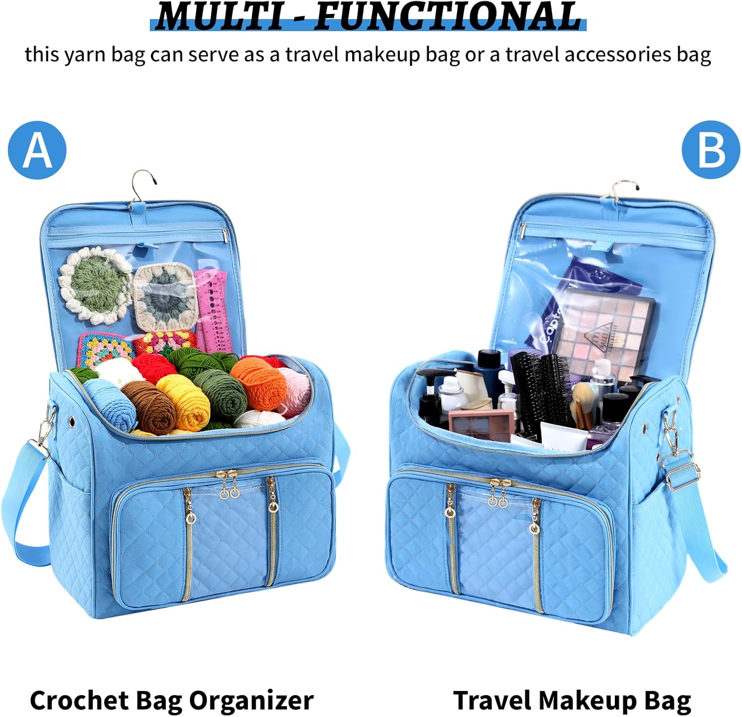 knitting bag- Crochet bags for on the go,yarn storage organizer, perfect for knitting and crochet accessories（Sky blue）