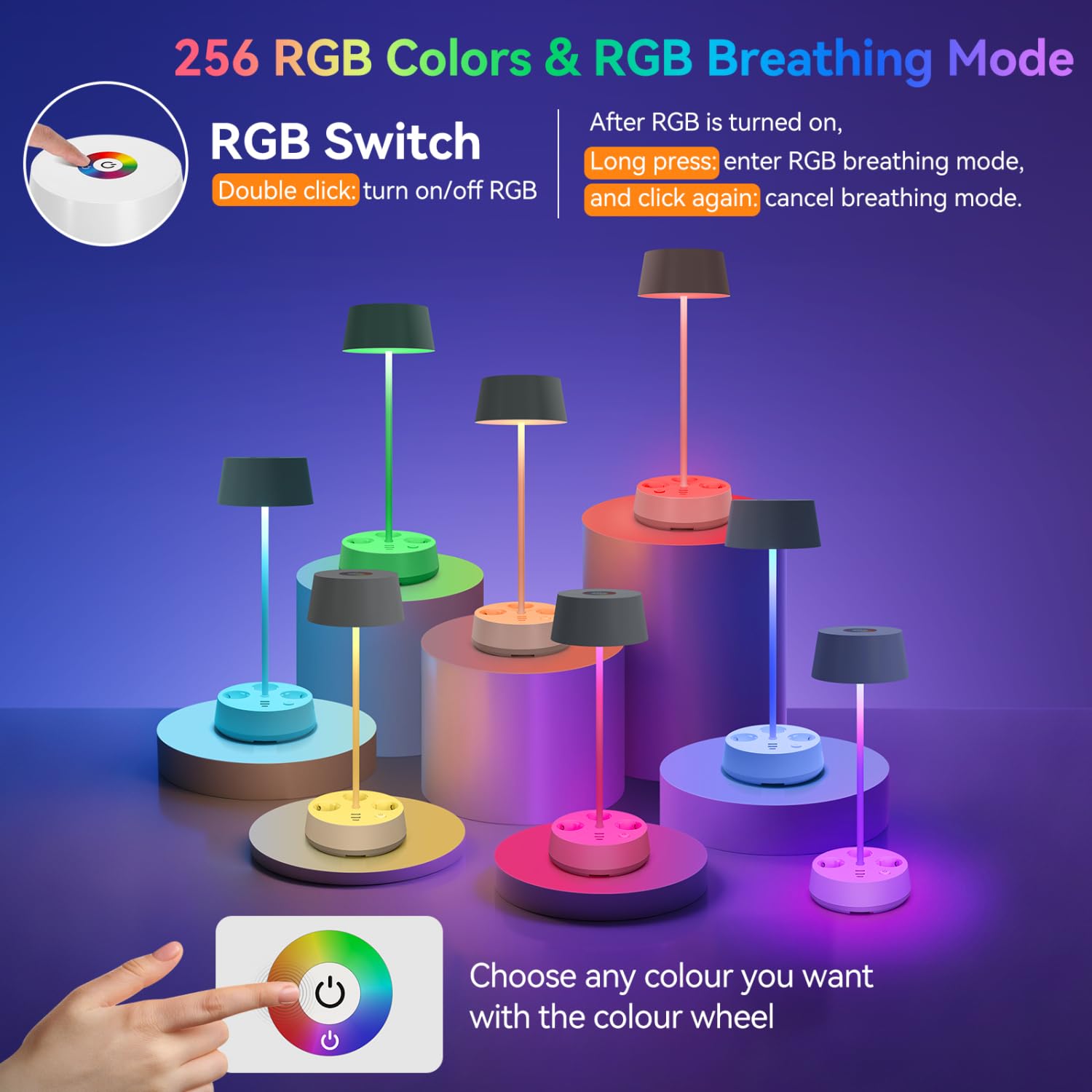 Aigostar 2 Stück Schreibtischlampe mit Stecker und Steckdosen, USB- und Typ-C-Ausgang, Touch-Tischlampe, 3 Farbtemperaturen + RGB, einstellbare Helligkeit (Weiß)