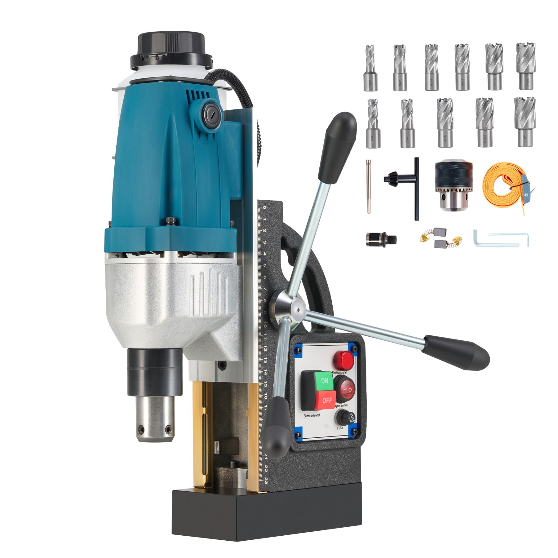 ZELCAN 1100W Perceuse Magnétique Portable Diamètre 40mm Profondeur 50mm Carotteuse Magnétique avec 11 Mèches 12000N 550 tr/min avec Moteur en Cuivre
