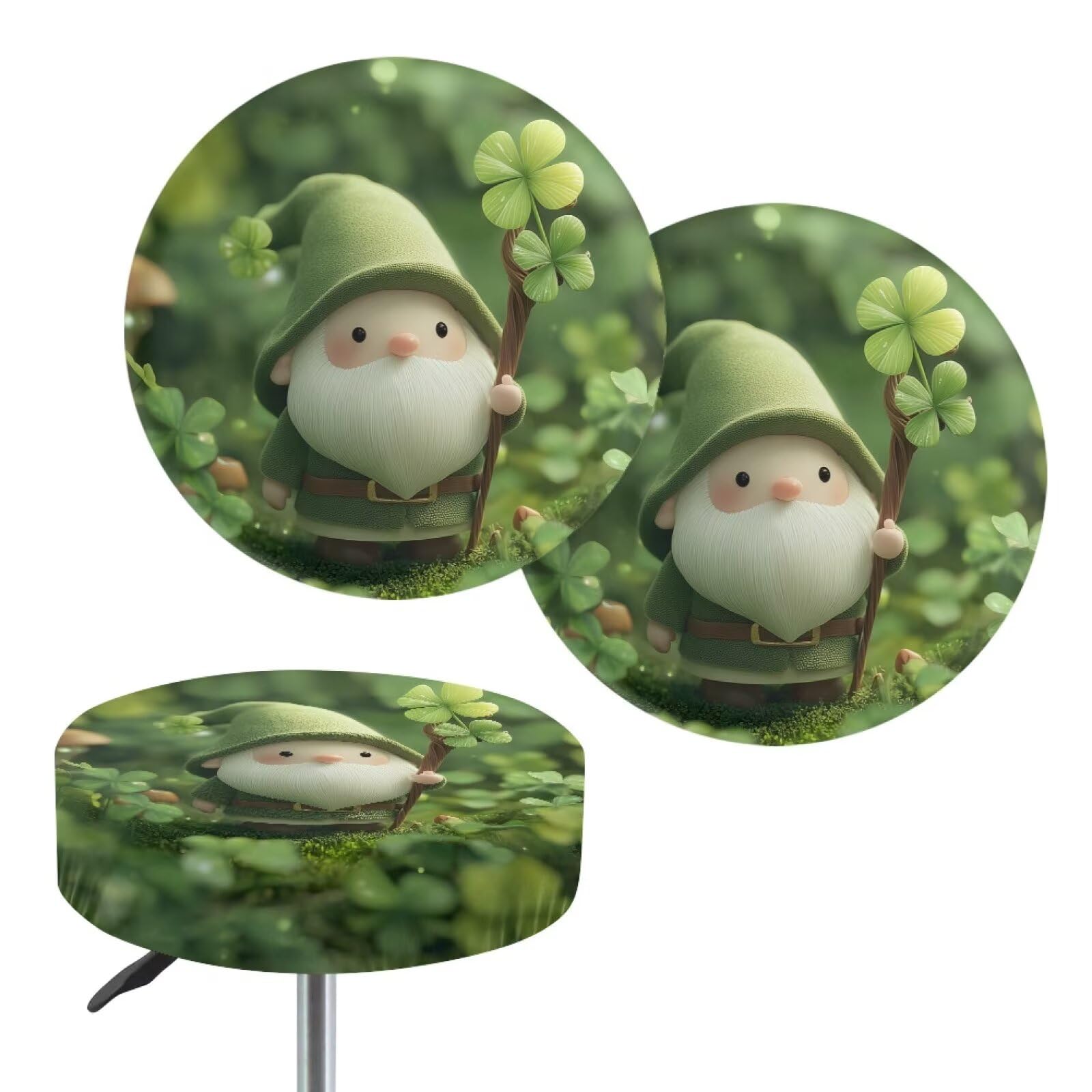 Wanyint Stretch Stool Cover Furniture Protector 14-16 Inch Soft Elastic Irish Bar Stool Cover Washable Slipcovers for St Patricks Day Decor, 2 Count, Gnome Shamrock Green