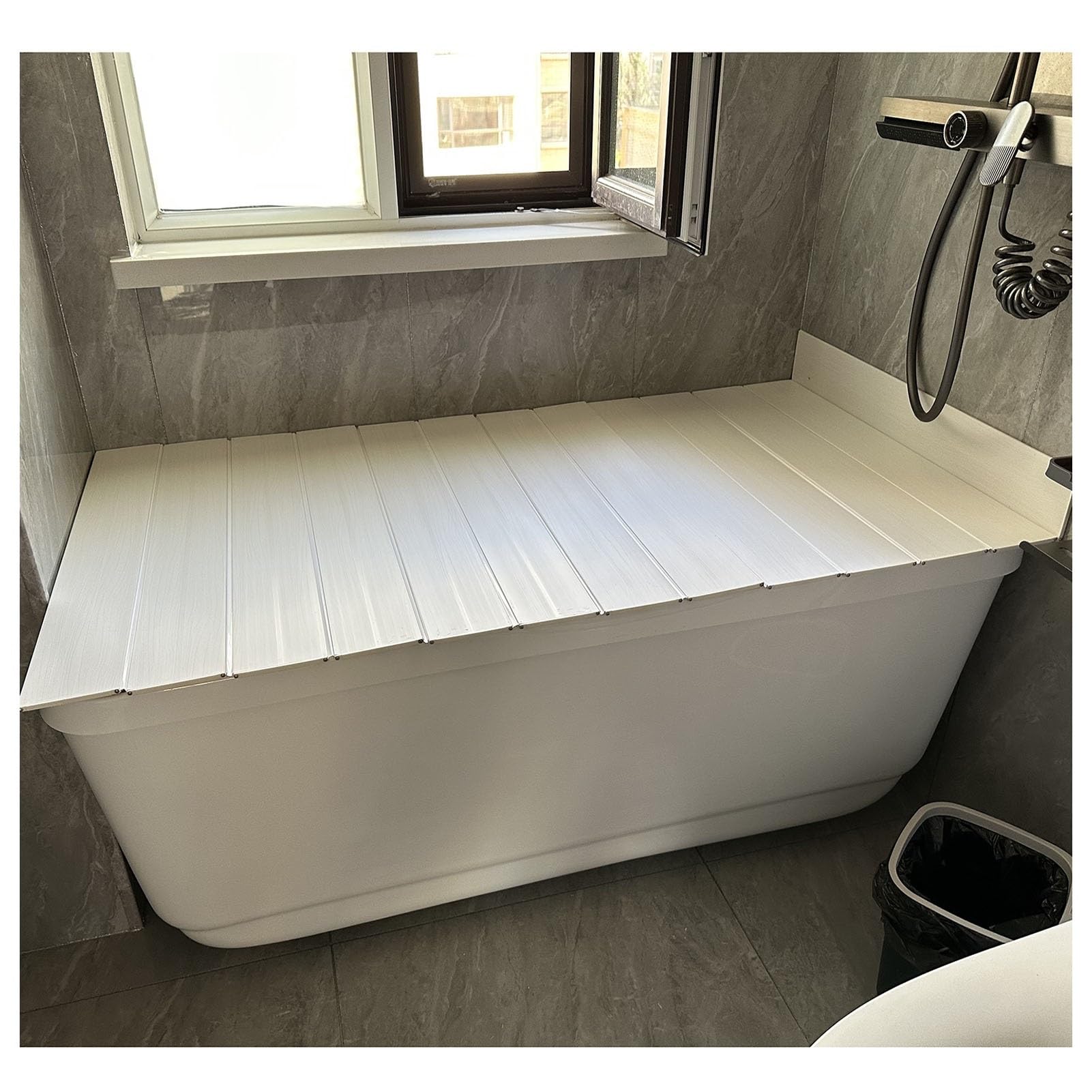 MYUYEE Multifunctional Insulated Bathtub Cover & Dustproof Tray Adjustable Bath Shelf (Blanc-75X116X0.6Cm)