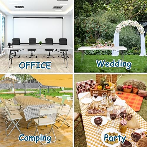 Miniatura 8 de Mesa plegable de 6 pies (30 x 72 pulgadas, mesa resistente para interiores y exteriores con asa de transporte, mesa plegable portátil para picnic,
