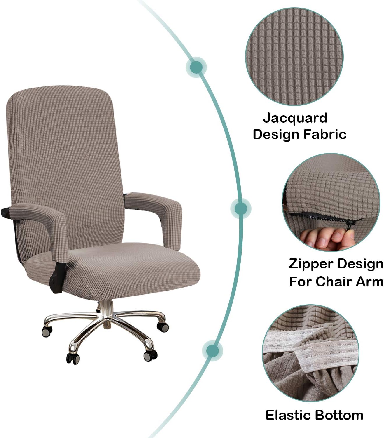 Turquoize Office Chair Cover - Stretch Computer Chair Cover with Arms, Universal Removable Slipcovers for Dogs, Cats & Pets, Taupe
