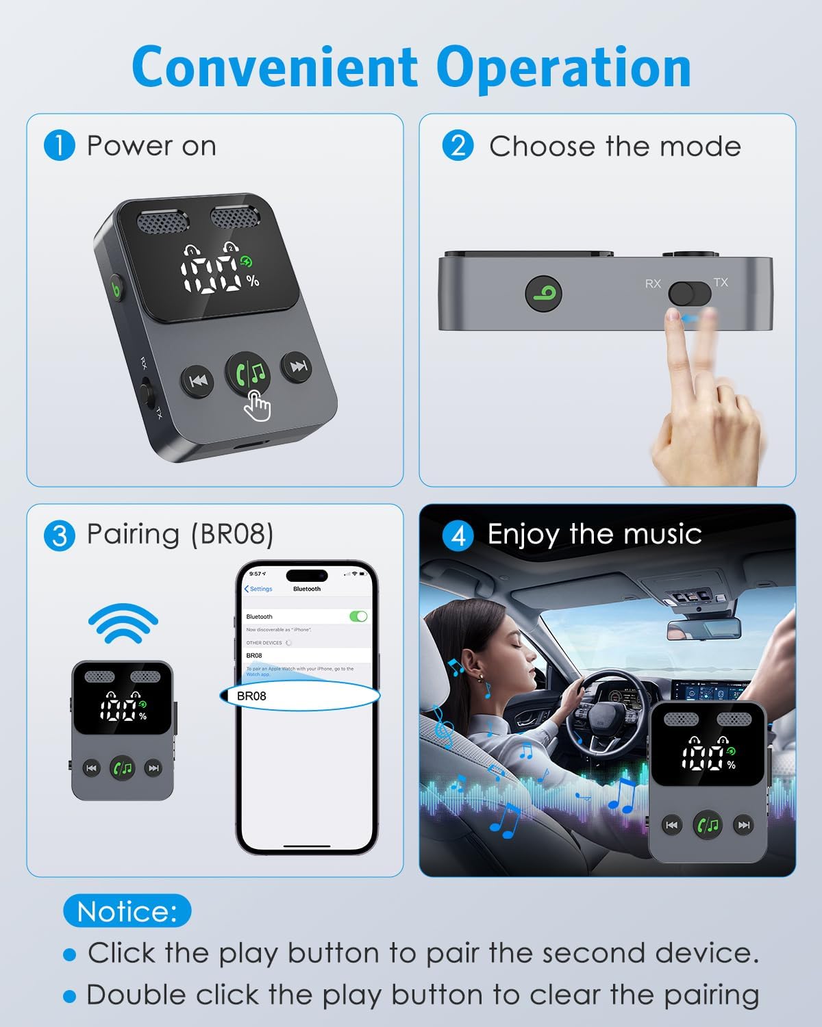 Bluetooth 5.3 Adapter for Airplane, 2-in-1 Transmitter & Receiver, Connects 2 AirPods or Headphones, HD Display, 3.5mm Aux Audio Jack for TV, Car, PC, Gym, Home Stereo
