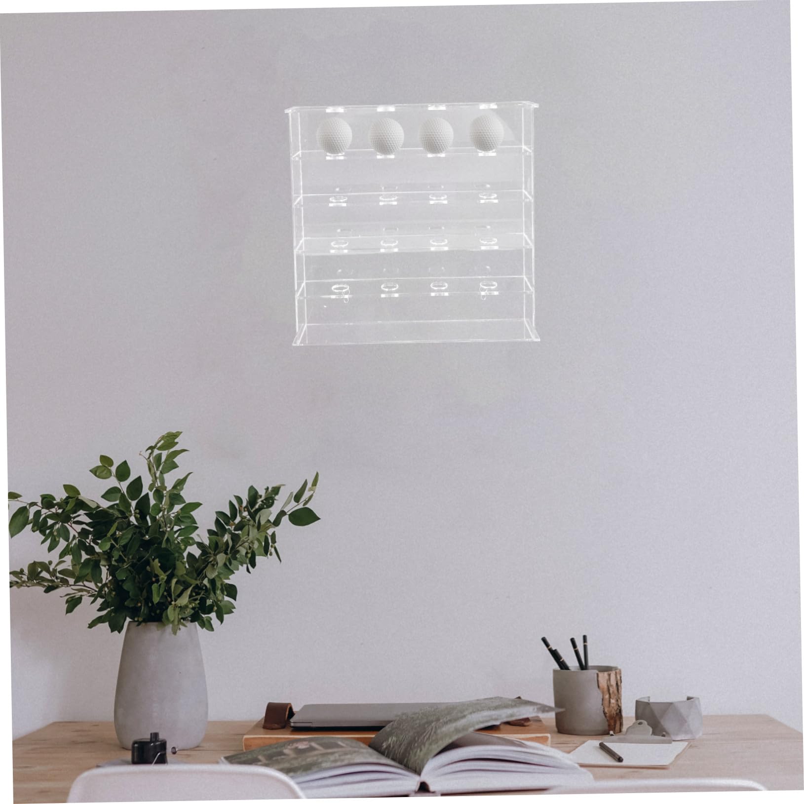 Mikikit Expositor Transparente de Acrílico para Bolas de Golf Montaje Pared Diseño Multihueco para Almacenamiento y Exhibición Organizada Resistente y Compacto para Hogar y Oficina