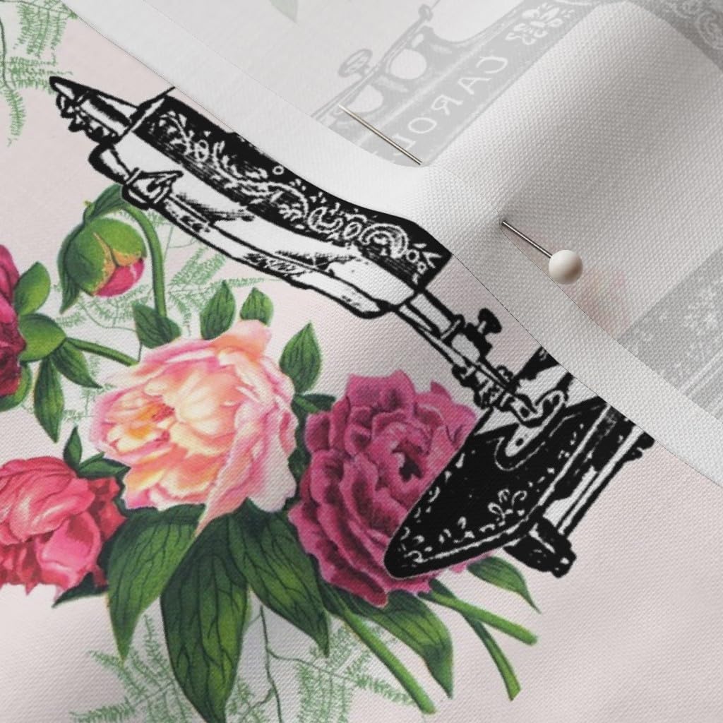 Spoonflower Fabric - Vintage Sewing Roses Pink Printed on Petal Signature Cotton Fabric by The Yard - Sewing Quilting Apparel Crafts Decor