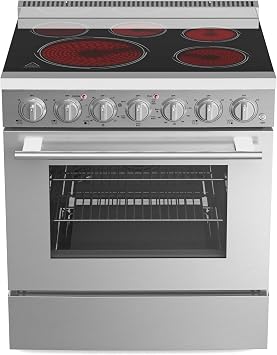 Electric Range Oven with 5 Radiant Elements Ceramic Glass Cooktop,4.38 Cu.Ft Oven Stainless Steel with 2 Racks,Freestanding,30 Inch Electric Range,Independent Knob Controls
