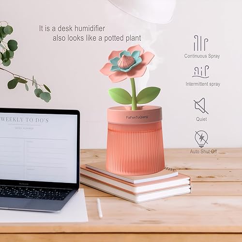 Miniatura 3 de Bedroom Mini Humidifier Cute, Auto Shut Off 260ml With Flower, Cool Mist, 7 Colors Night Light, Quiet, Portable Ultrasonic Essential Oil Diffuser