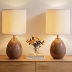 Dawnwake Table Lamps Set of 2 for Bedroom, Bedside Lamps for Night Stands Living Room, Desk Nightstand Lamp Dimmable, Modern Linen Ceramic Lamps (Coffee)