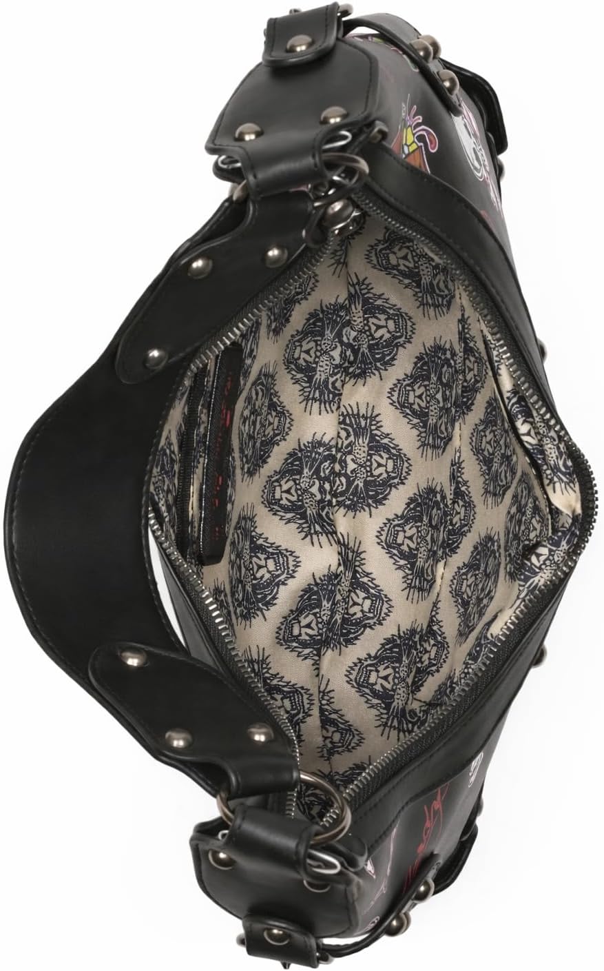 ED HARDY Women’s Studded Tattoo Hobo Shoulder Bag – Rocker Style, Zip Closure