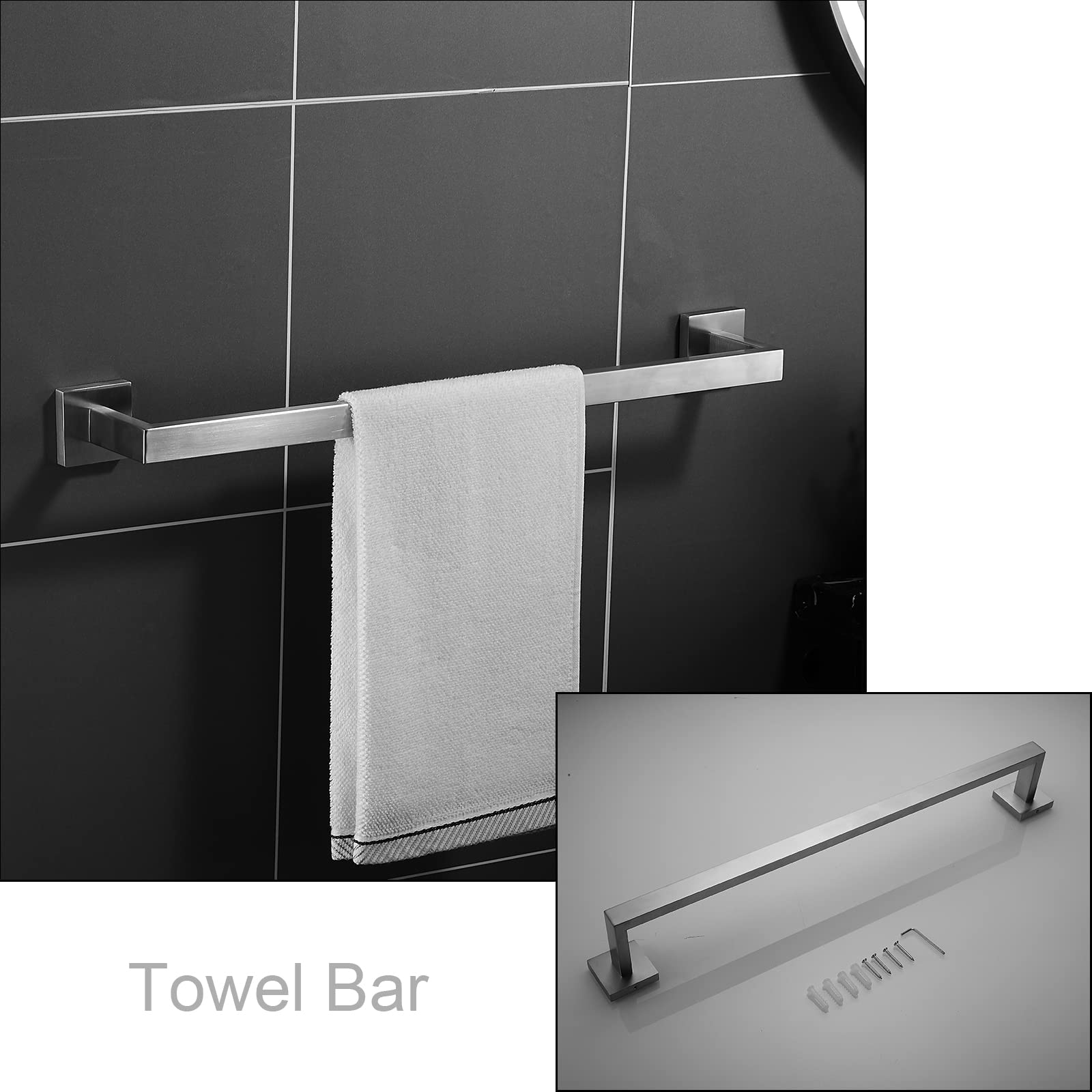 Bathroom Hardware Set 24-Inch Towel Bar,2pcs Towel Hook,Toilet Paper Holder,Hand Towel Holder Stainless Steel Brushed Nickel Bathroom Accessories GTS3190N - Image 2