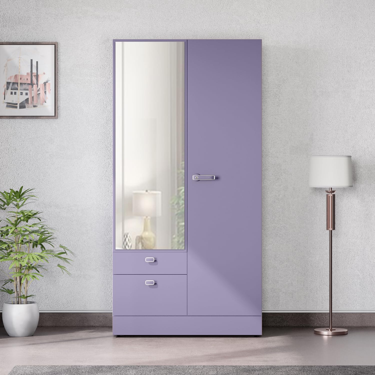 Interio by Godrej Auraline® Women Premium 2-Door Steel Almirah with Mirror (Lavender Gray), 1-Year Warranty, 4 Drawers-image-28