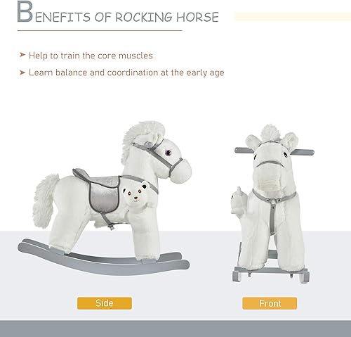 Miniatura 4 de Qaba Caballo Mecedor Montable de Peluche para Niños con Juguete de Oso, Silla para Niños con Juguete de Peluche Suave y Divertidos Sonidos