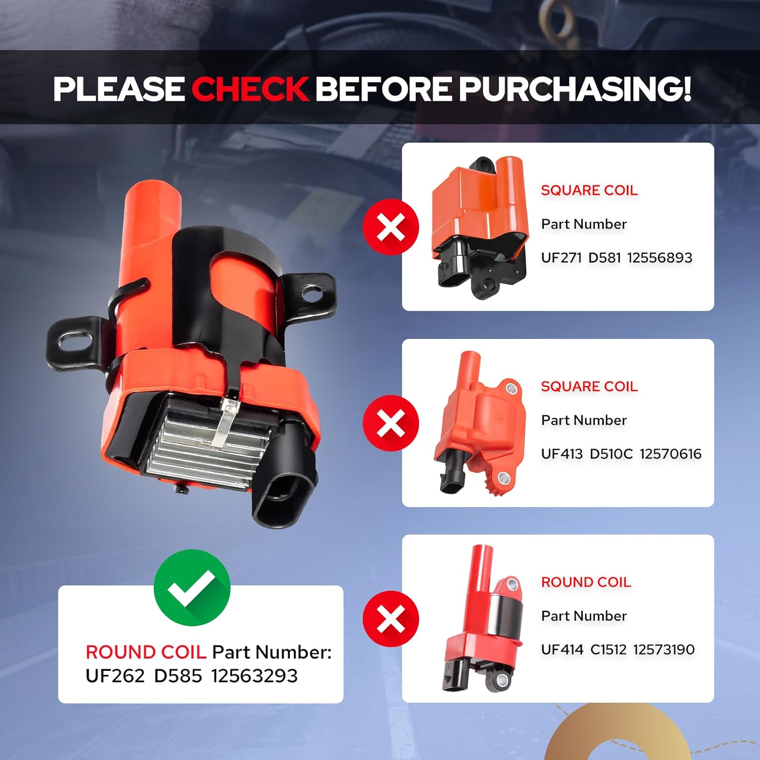 ENA Set of 8 Red Round Ignition Coil Pack with 8 Spark Plug and Wires Set Compatible with Chevrolet Chevy Buick Cadillac Tahoe Express SSR Silverado Suburban H2 Rainier Escalade Replace# UF262 9748HH