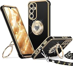 XYZ for Samsung Galaxy A17 Phone Case with Stand, Samsung A17 Case with Lanyard for Women Girls, Double Ring Bling Luxury Heart Protective Phone for Samsung Galaxy A17 5G, Black