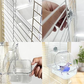 Bird Bath for Cage - Drawer Style, Hanging Bird Tub, Water Bowl, Shower, Food Feeder Tray, Birdcage Accessory for Small Birds Canary Budgies Parrots Cockatiel Lovebird Hamster(Beige)