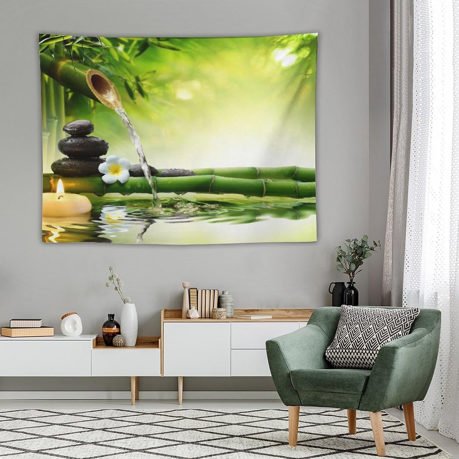 ZhiRain Meditation Tapestry Wall Hanging Zen Garden Pond Flower Pebble Stone Bamboo Stalks Candle Spa Yoga Tapestries Home Decor for Living Room Bedroom Farmhouse Kitchen Dorm 60"x80"