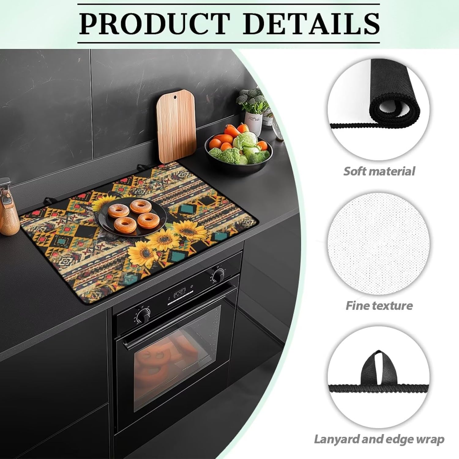 Aztec Tribal Wolf Pattern Large Stove Top Cover for Electric Stove Top Cover for Electric Stove Pad Multipurpose Foldable Dish Drying Mats with Lanyard for Home Decoration Yellow