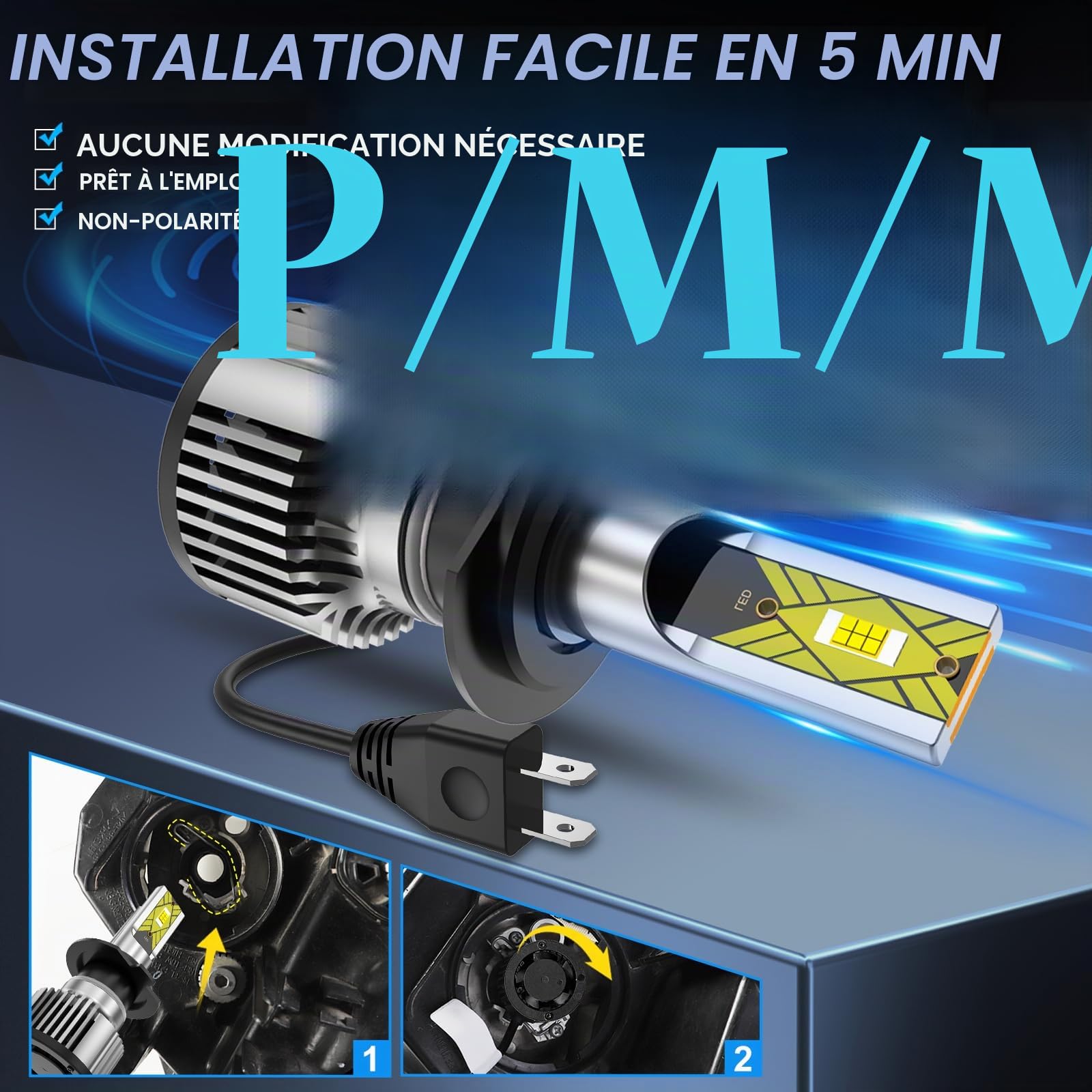 Ampoule H7 LED, 100w 22000LM 6500K Lumière Blanche Haute Luminosité, 12v Phares de Voiture, Kit De Conversion Halogène, Plug & Play, 2 Ampoules H7
