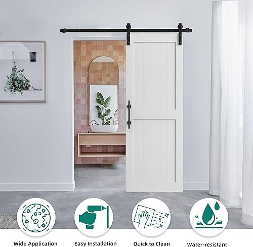 Miniatura 2 de YITAHOME Puerta de granero de 30 x 84 pulgadas con kit de herrajes y asas de 5 pies, puerta corrediza de granero con agujeros preperforados para una