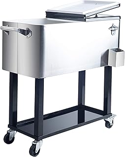 GOJOOASIS Rolling Cooler Ice Chest Portable Outdoor Patio Party Bar Drink Cooler Cart Backyard Cooler Trolley on Wheels with Shelf & Bottle Opener