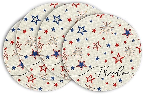 Artoid Mode Juego de 4 manteles individuales redondos patrióticos Freedom Stars de 15 pulgadas, decoración del día de los veteranos, manteles